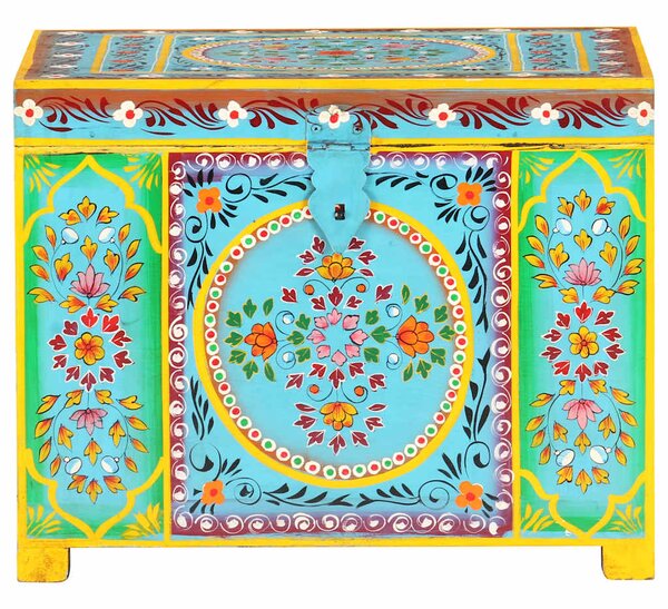Ručně malovaný úložný box 50 x 40 x 40 cm masivní mangovník 323540