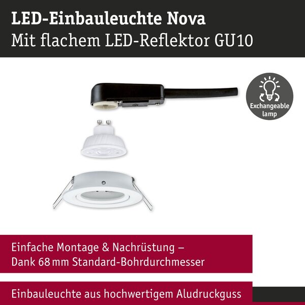 P 92324 LED vestavné svítidlo 3-krokové-stmívatelné Nova GU10 Flat výklopné 4,9W 230V stmívatelné 2700K bílá mat - PAULMANN
