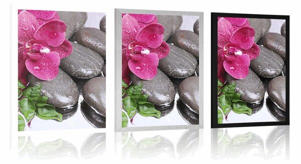 Plakát kvetoucí orchidej a wellness kameny