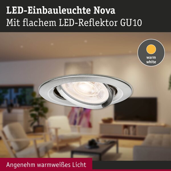P 92325 LED vestavné svítidlo 3-krokové-stmívatelné Nova GU10 Flat výklopné 4,9W 230V stmívatelné 2700K kov kartáčovaný - PAULMANN