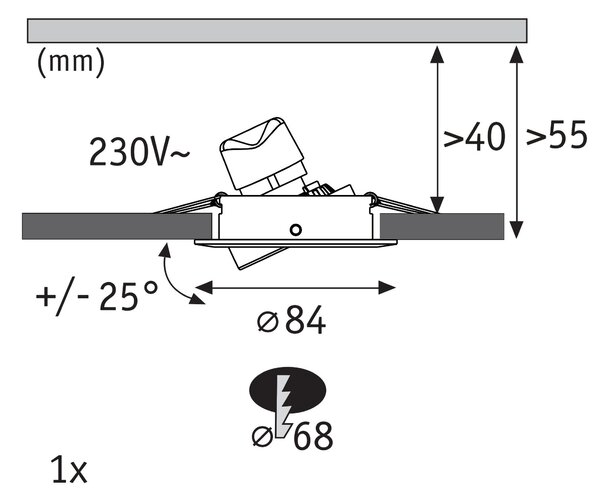 P 92325 LED vestavné svítidlo 3-krokové-stmívatelné Nova GU10 Flat výklopné 4,9W 230V stmívatelné 2700K kov kartáčovaný - PAULMANN