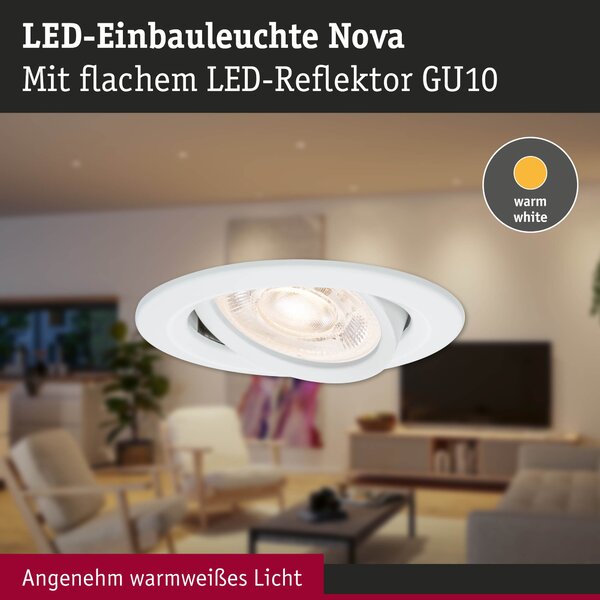 P 92324 LED vestavné svítidlo 3-krokové-stmívatelné Nova GU10 Flat výklopné 4,9W 230V stmívatelné 2700K bílá mat - PAULMANN