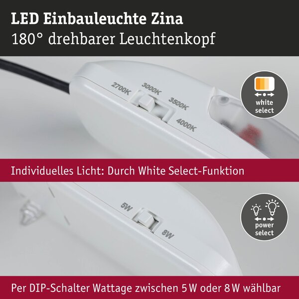 P 92412 LED vestavné svítidlo Zina IP65 5W / 8W 230V stmívatelné 2700 - 4000K kov kartáčovaný - PAULMANN