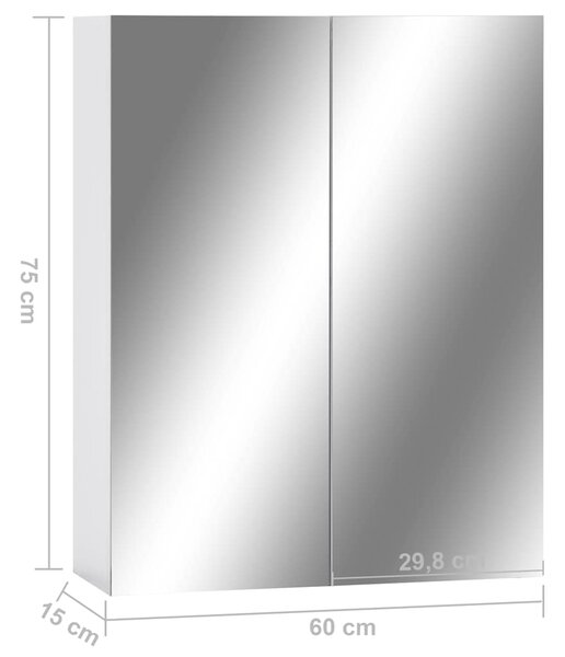 323607 Bathroom Mirror Cabinet White 60x15x75 cm MDF 323607
