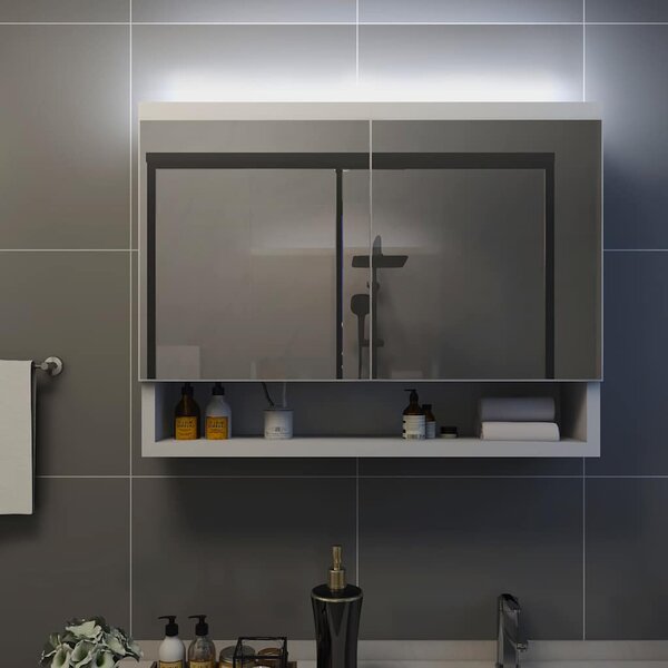 LED koupelnová zrcadlová skříňka bílá 80 x 15 x 60 cm MDF 323604