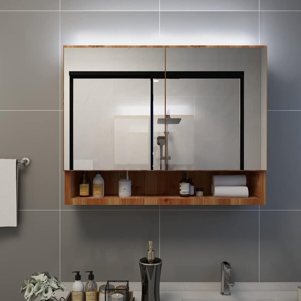 LED koupelnová zrcadlová skříňka dub 80 x 15 x 60 cm MDF 323606