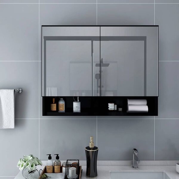 LED koupelnová zrcadlová skříňka černá 80 x 15 x 60 cm MDF 323605