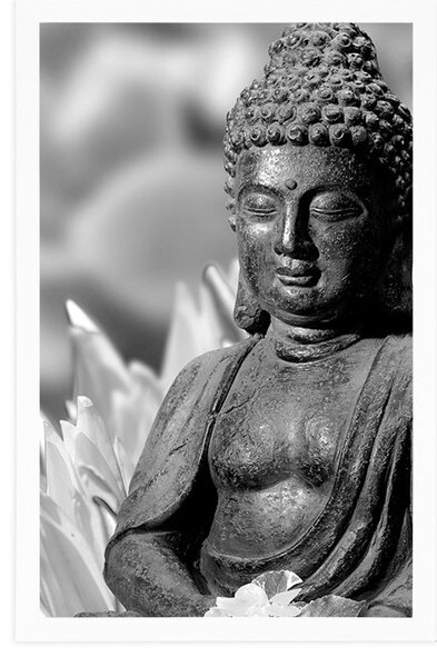 Plakát klidný Buddha v černobílém provedení