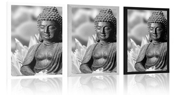 Plakát klidný Buddha v černobílém provedení
