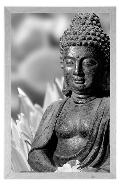Plakát klidný Buddha v černobílém provedení