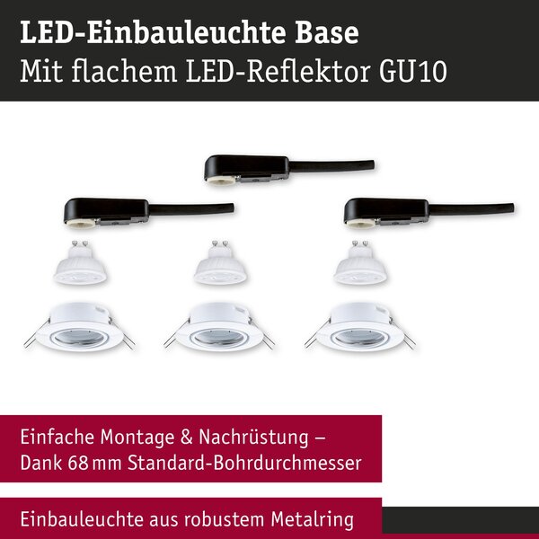 P 94949 LED vestavné svítidlo Base GU10 Flat výklopné 3x4W 230V 2700K bílá - PAULMANN