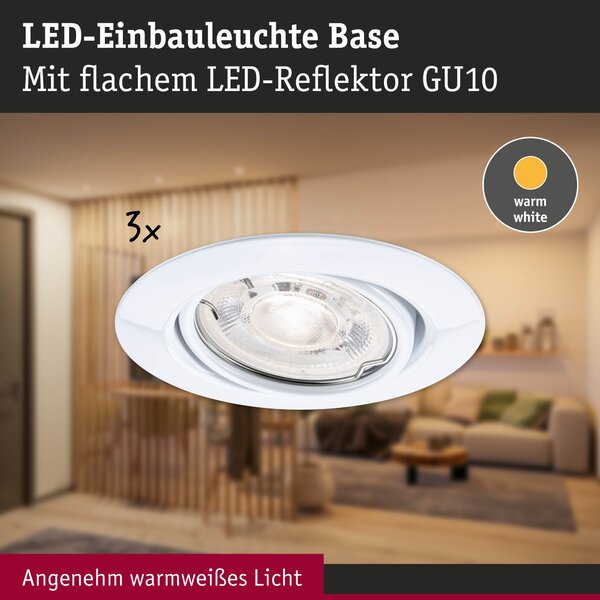 P 94949 LED vestavné svítidlo Base GU10 Flat výklopné 3x4W 230V 2700K bílá - PAULMANN