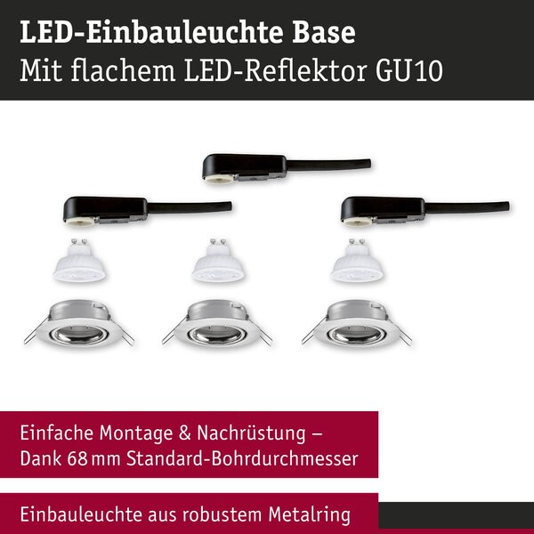 P 94950 LED vestavné svítidlo Base GU10 Flat výklopné 3x4W 230V 2700K kov kartáčovaný - PAULMANN
