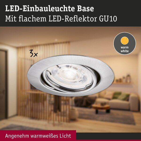 P 94950 LED vestavné svítidlo Base GU10 Flat výklopné 3x4W 230V 2700K kov kartáčovaný - PAULMANN