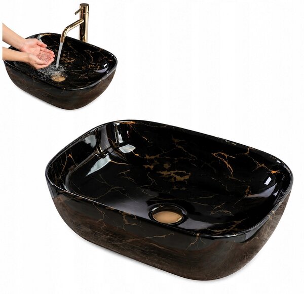 REA UMYVADLO BELINDA BLACK MARBLE SHINY - NA DESKU