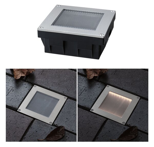P 95742 Solární LED zemní svítidlo Sorea soumrakový senzor IP67 hranaté 100x100mm 3000K 0,1W 6lm 3,7V kov kartáčovaný ABS/polykarbonát/ocel - PAULMANN