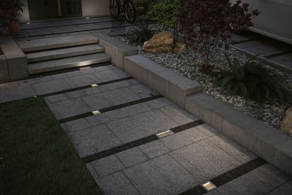 P 95744 Solární LED zemní svítidlo Sorea soumrakový senzor IP67 hranaté 200x100mm 3000K 0,3W 3,7V kov kartáčovaný ABS/polykarbonát/ocel - PAULMANN