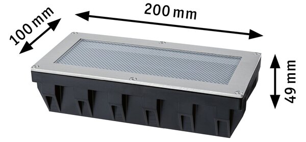 P 95744 Solární LED zemní svítidlo Sorea soumrakový senzor IP67 hranaté 200x100mm 3000K 0,3W 3,7V kov kartáčovaný ABS/polykarbonát/ocel - PAULMANN