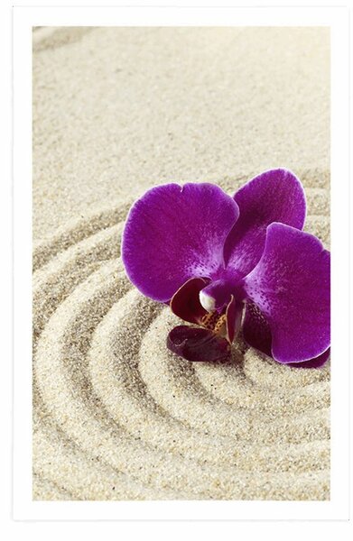 Plakát písečná Zen zahrada s fialovou orchidejí