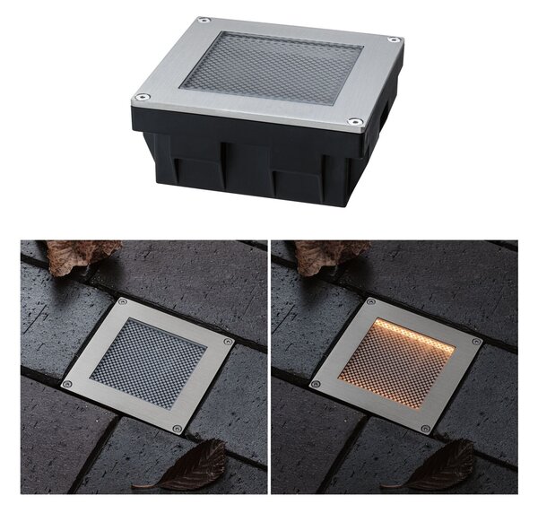 P 95743 Solární LED zemní svítidlo Sorea soumrakový senzor IP67 hranaté 100x100mm 2200K 0,1W 5lm 3,7V kov kartáčovaný ABS/polykarbonát/ocel - PAULMANN
