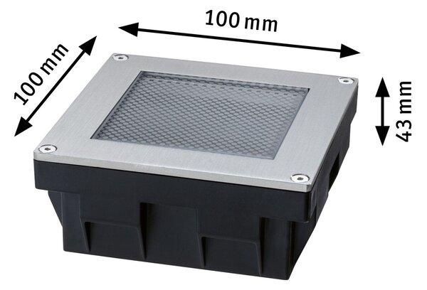 P 95743 Solární LED zemní svítidlo Sorea soumrakový senzor IP67 hranaté 100x100mm 2200K 0,1W 5lm 3,7V kov kartáčovaný ABS/polykarbonát/ocel - PAULMANN