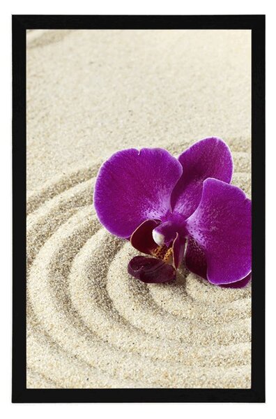 Plakát písečná Zen zahrada s fialovou orchidejí