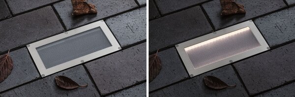P 95744 Solární LED zemní svítidlo Sorea soumrakový senzor IP67 hranaté 200x100mm 3000K 0,3W 3,7V kov kartáčovaný ABS/polykarbonát/ocel - PAULMANN