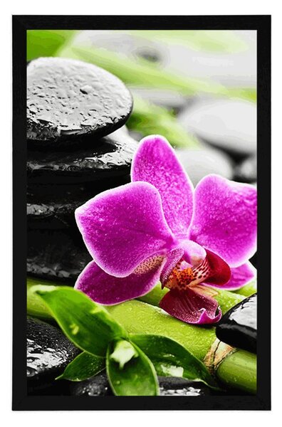 Plakát wellness zátiší s fialovou orchidejí