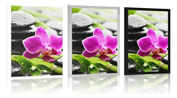 Plakát wellness zátiší s fialovou orchidejí