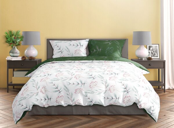 Sada povlečení 160x200 + 2 x povlak na polštář 70x80 bavlněný satén verde květiny