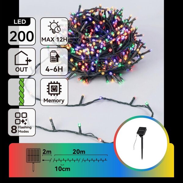 Aigostar - LED Solární ván řetěz 200xLED/8 funkcí 22m IP65 multicolor 800 mAh
