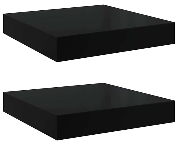 Plovoucí nástěnné police 2 ks lesklé černé 23x23,5x3,8 cm MDF 323761