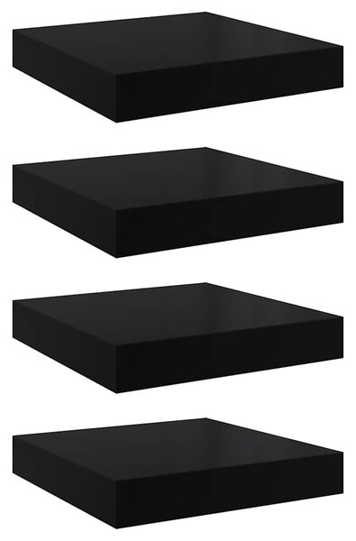 Plovoucí nástěnné police 4 ks lesklé černé 23x23,5x3,8 cm MDF 323762