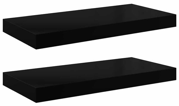 Plovoucí nástěnné police 2 ks lesklé černé 50 x 23,5 x 3,8 cm MDF 323767
