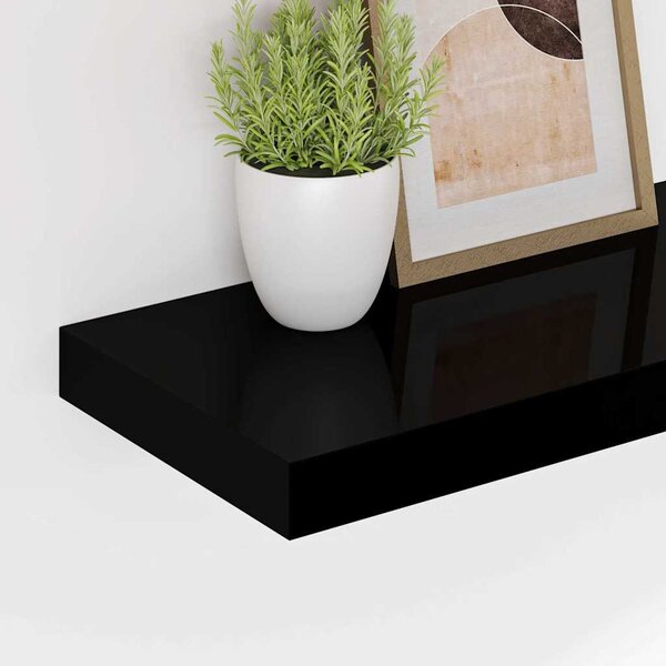 Plovoucí nástěnná police černá vysoký lesk 120x23,5x3,8 cm MDF 323778