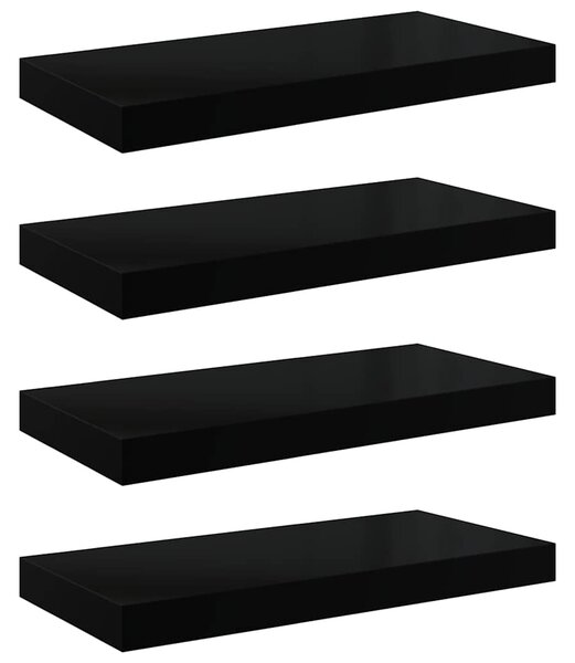 Plovoucí nástěnné police 4 ks lesklé černé 50 x 23,5 x 3,8 cm MDF 323768
