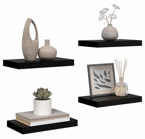 Plovoucí nástěnné police 4 ks lesklé černé 40 x 23,5 x 3,8 cm MDF 323765