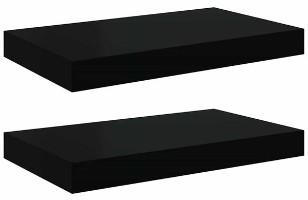 Plovoucí nástěnné police 2 ks lesklé černé 40 x 23,5 x 3,8 cm MDF 323764