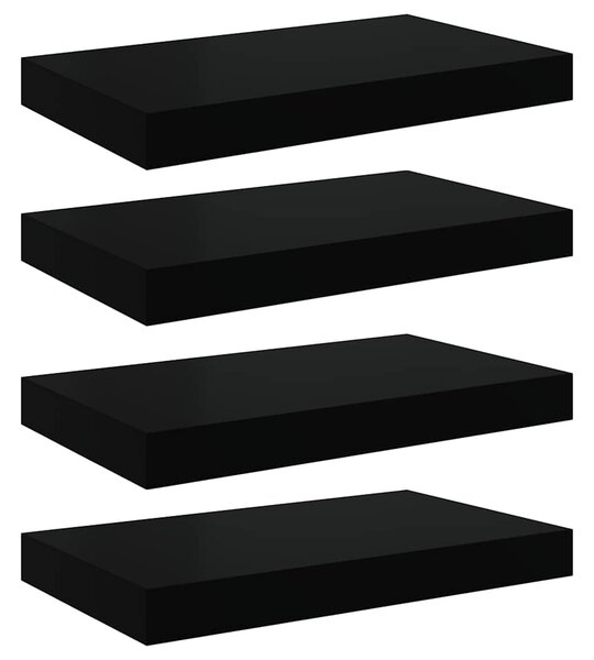 Plovoucí nástěnné police 4 ks lesklé černé 40 x 23,5 x 3,8 cm MDF 323765