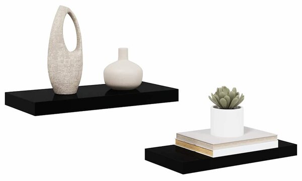 Plovoucí nástěnné police 2 ks lesklé černé 50 x 23,5 x 3,8 cm MDF 323767