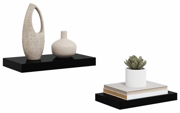 Plovoucí nástěnné police 2 ks lesklé černé 40 x 23,5 x 3,8 cm MDF 323764