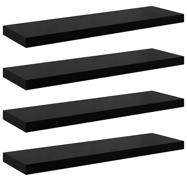 Plovoucí nástěnné police 4 ks lesklé černé 80x23,5x3,8 cm MDF 323774