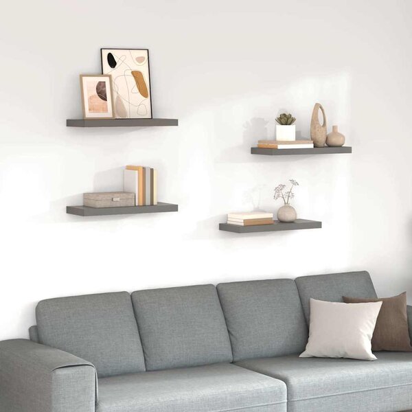 Plovoucí nástěnné police 4 ks lesklé šedé 60x23,5x3,8 cm MDF 323792