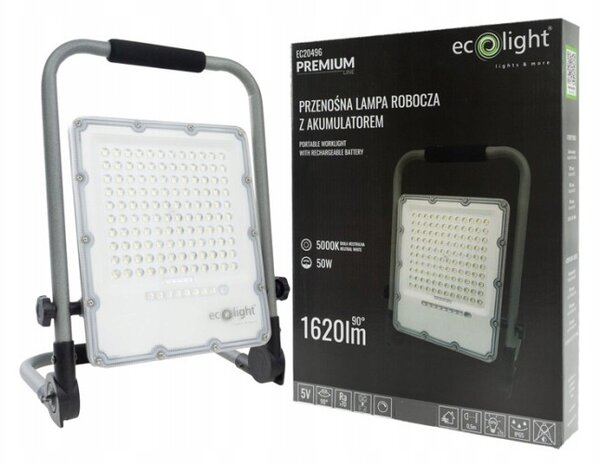 LED reflektor Eco Light s baterií 50W, barva světla 5000K, IP65