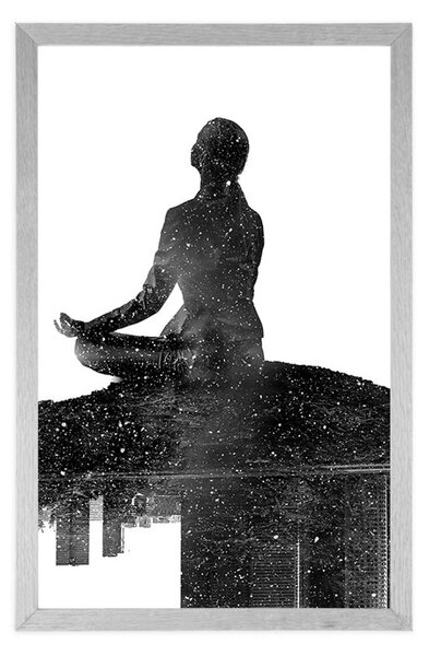 Plakát meditace ženy v černobílém provedení