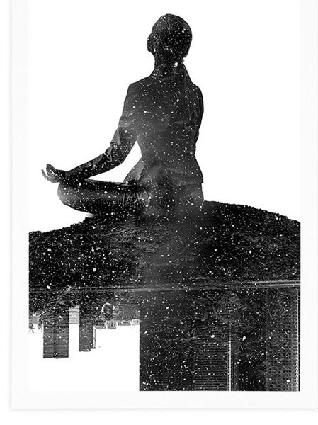 Plakát meditace ženy v černobílém provedení