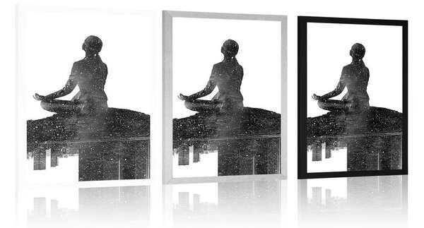 Plakát meditace ženy v černobílém provedení