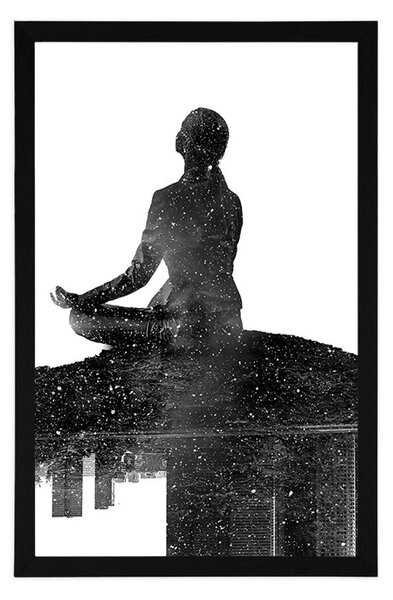 Plakát meditace ženy v černobílém provedení