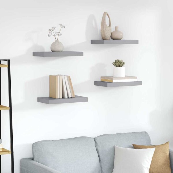 Plovoucí nástěnné police 4 ks šedé 23 x 23,5 x 3,8 cm MDF 323846