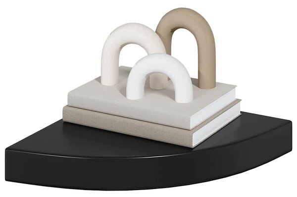 Plovoucí rohová police černá vysoký lesk 25 x 25 x 3,8 cm MDF 323889